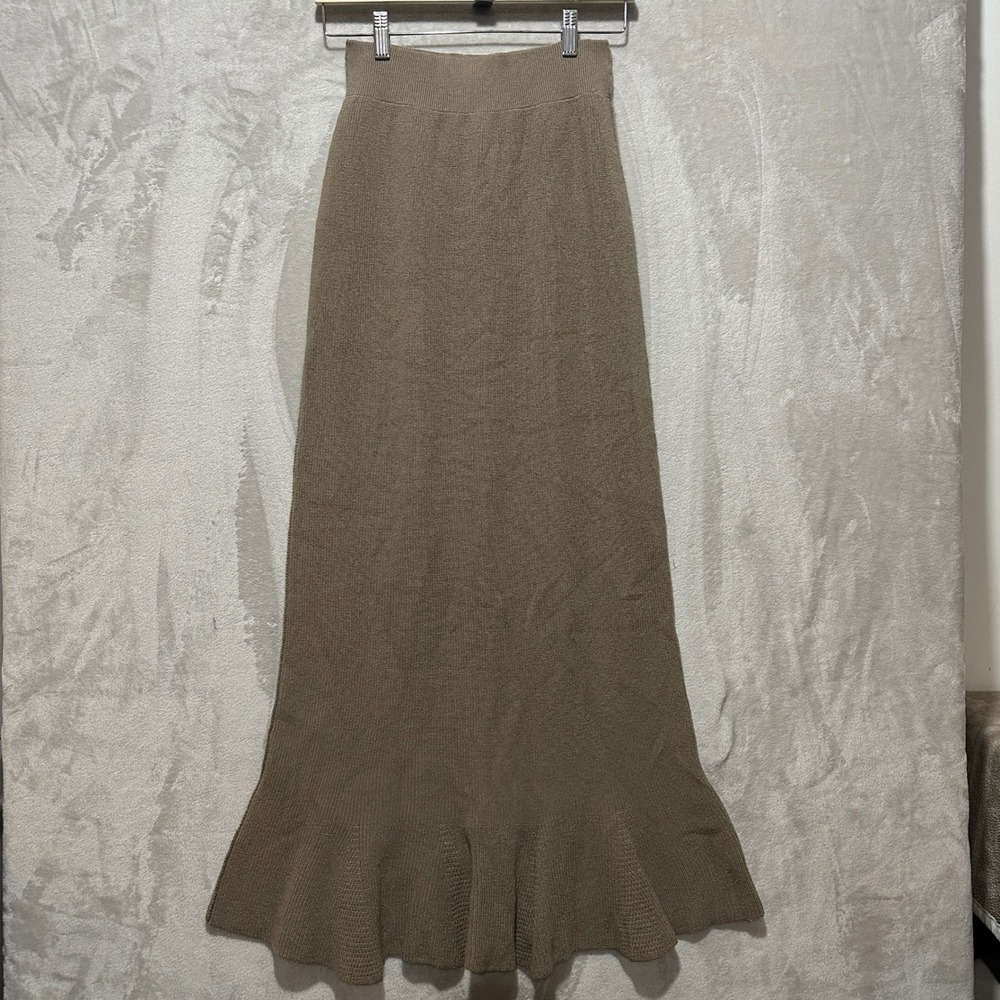 Sonia Rykiel Paris Wool Cashmere Knit Maxi Skirt Brown Size 36 Made In Italy